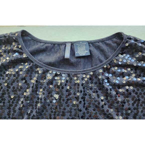 TOP-NUE OPTIONS-Black Sequins-Shirt Tail Bottom-3/4 Sleeves-Reflective-Size MED - Picture 4 of 14